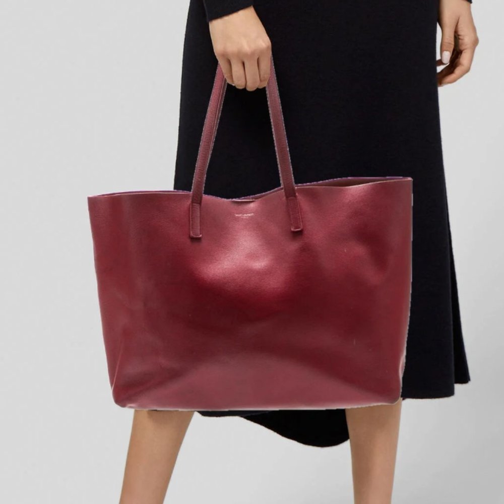 YSL Saint Laurent E/W Large Cranberry Red Shopper Tote